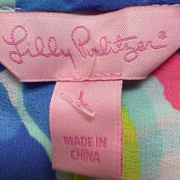 Lilly Pulitzer Size L NEW Blue Pink Kimi Silk Sleeveless Asymmetrical Hem Dress - Picture 7 of 15